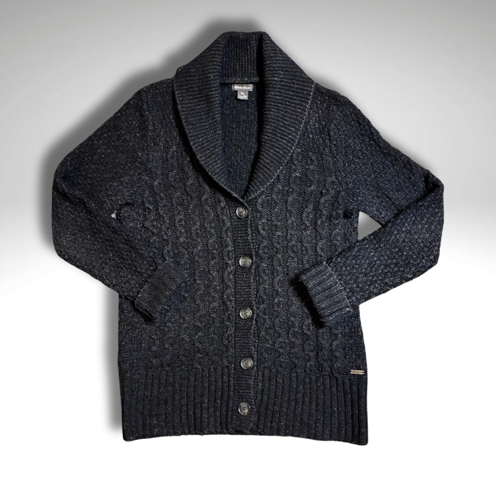 Eddie Bauer Gray/Black Cable Knit Shawl Collar Cardigan